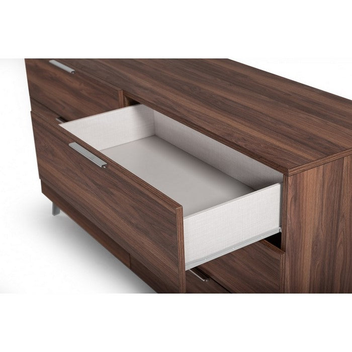 6 Drawer Transitional Dresser with Wood Grain Details and Metal Legs, Brown - BM216763