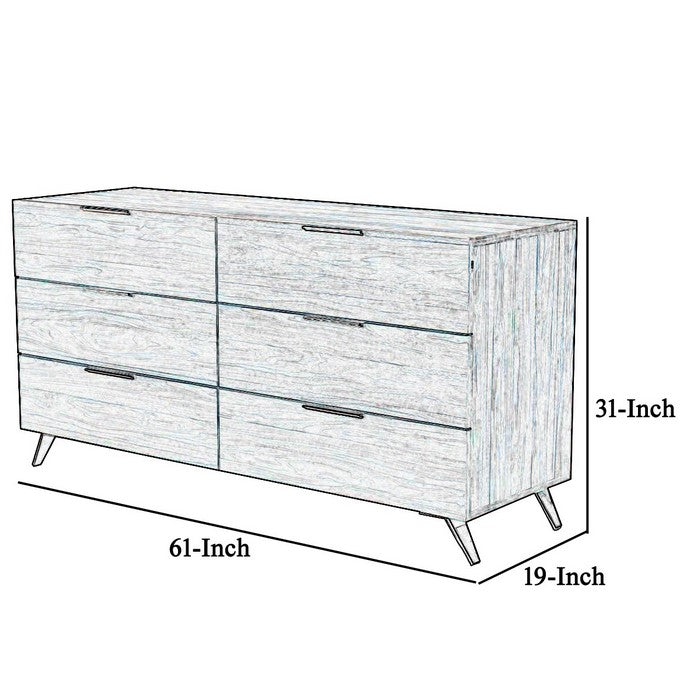 6 Drawer Transitional Dresser with Wood Grain Details and Metal Legs, Brown - BM216763