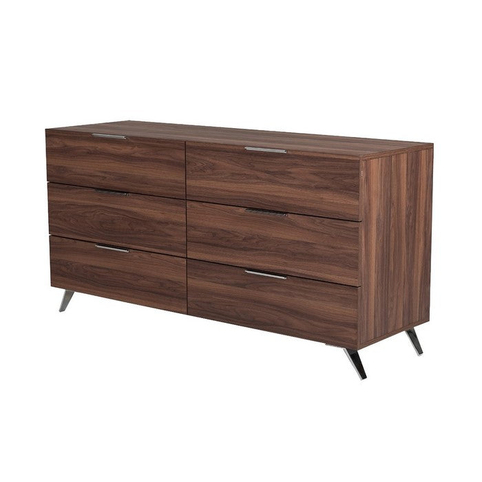 6 Drawer Transitional Dresser with Wood Grain Details and Metal Legs, Brown - BM216763