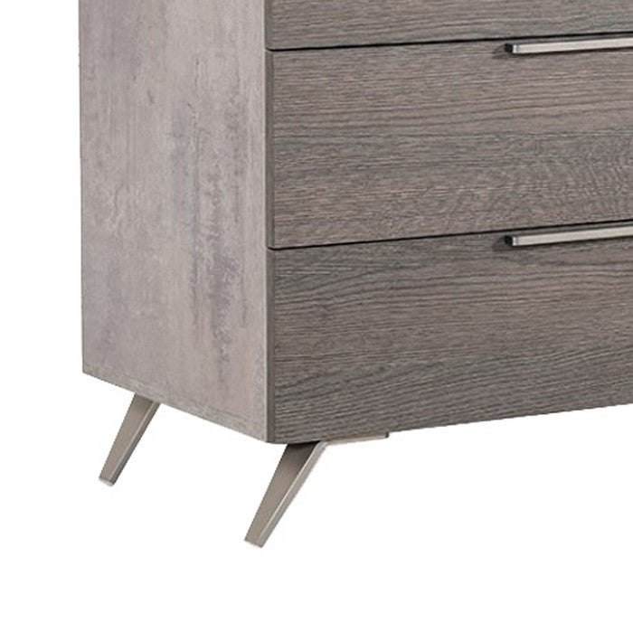 6 Drawer Transitional Dresser with Wood Grain Details and Metal Legs, Gray - BM216764