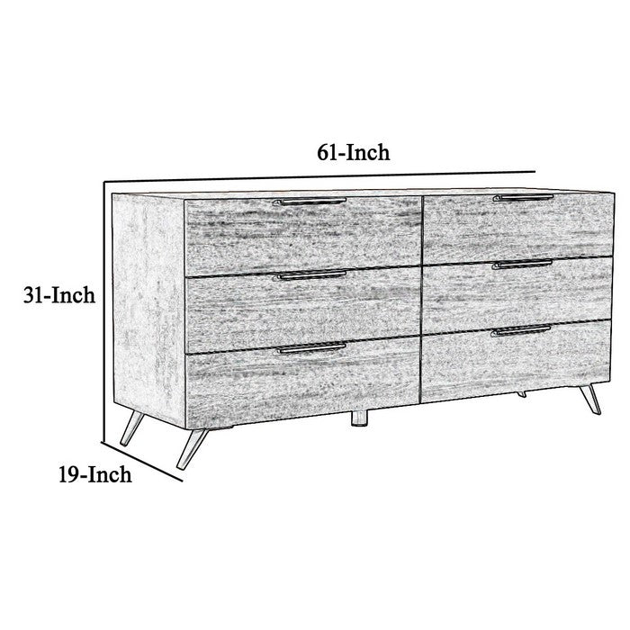 6 Drawer Transitional Dresser with Wood Grain Details and Metal Legs, Gray - BM216764