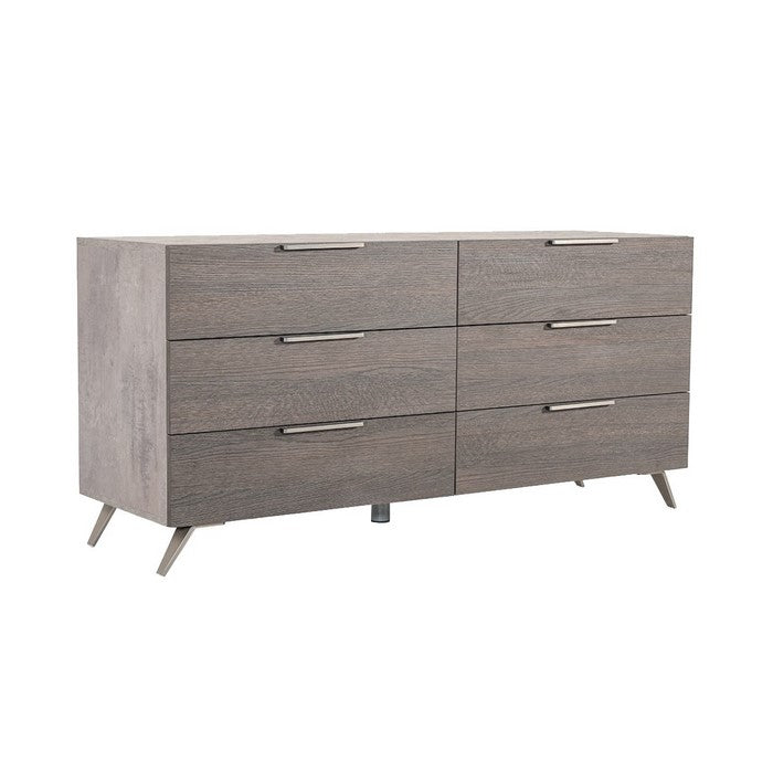 6 Drawer Transitional Dresser with Wood Grain Details and Metal Legs, Gray - BM216764