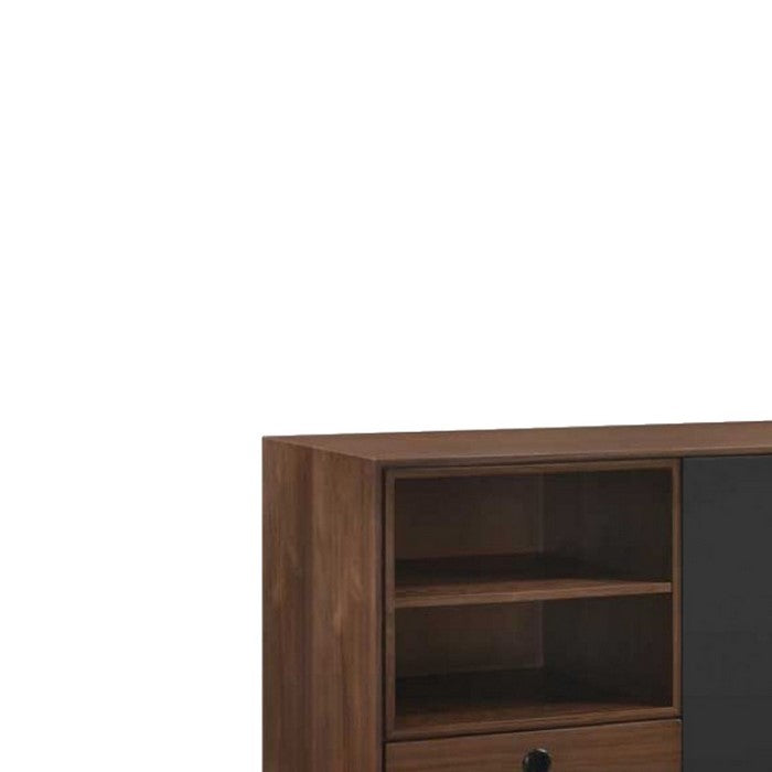 4 Drawer Buffet with 4 Open Compartments and Metal Legs, Brown and Gray - BM216766