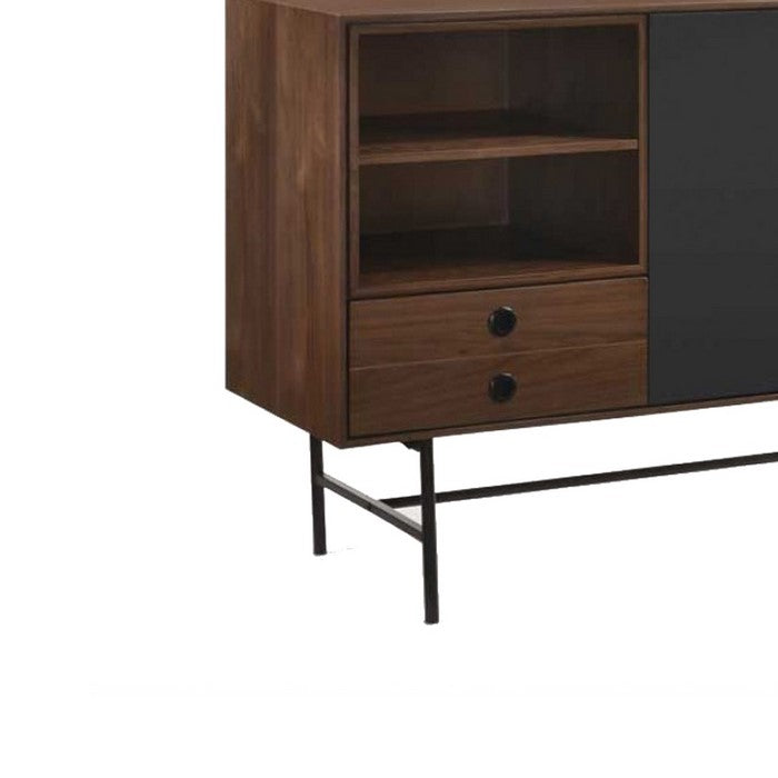 4 Drawer Buffet with 4 Open Compartments and Metal Legs, Brown and Gray - BM216766