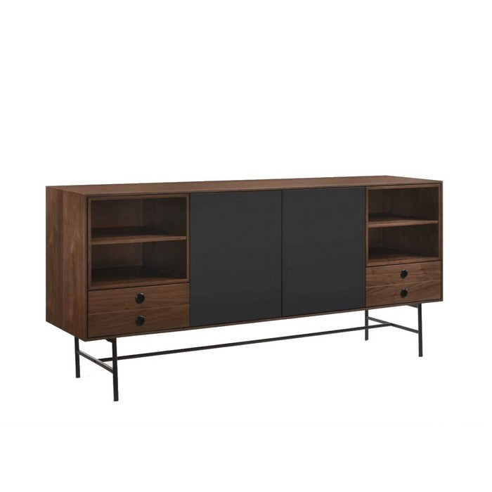 4 Drawer Buffet with 4 Open Compartments and Metal Legs, Brown and Gray - BM216766