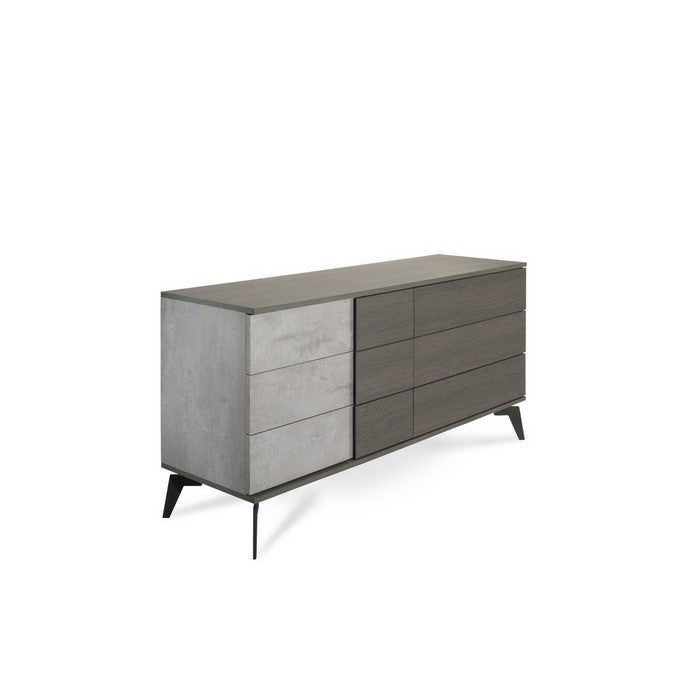 6 Drawer Transitional Dresser with Faux Concrete Front and Metal Legs,Gray - BM216767