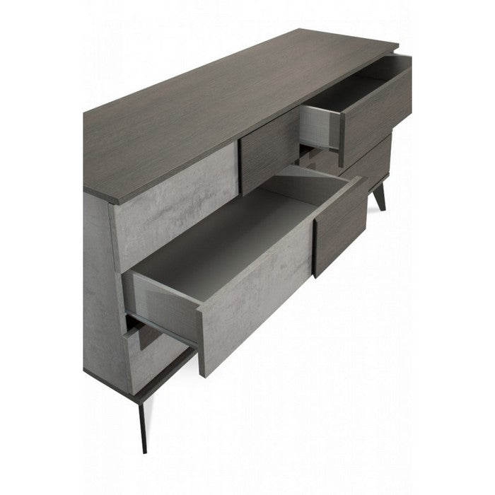6 Drawer Transitional Dresser with Faux Concrete Front and Metal Legs,Gray - BM216767