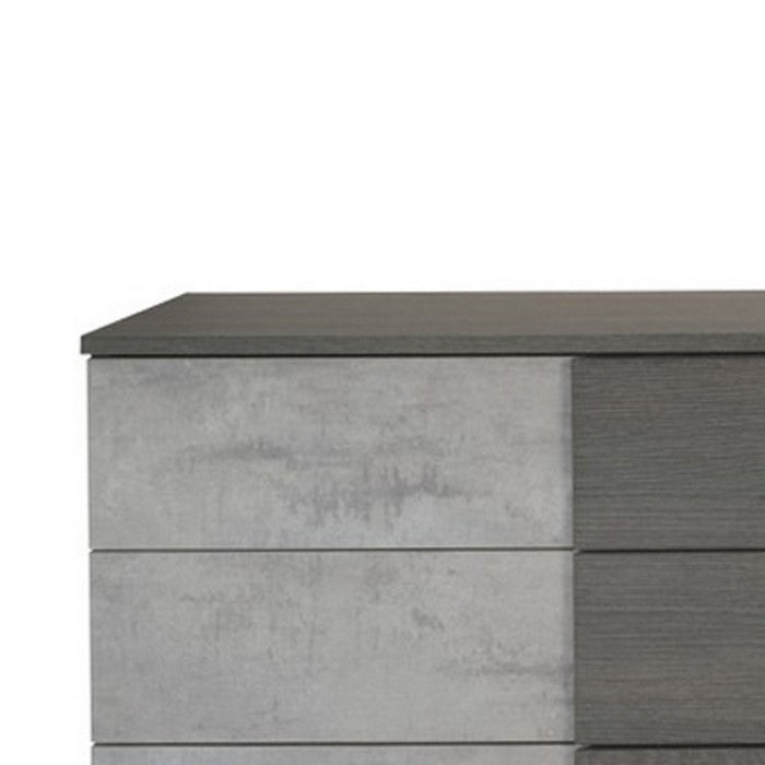 6 Drawer Transitional Dresser with Faux Concrete Front and Metal Legs,Gray - BM216767