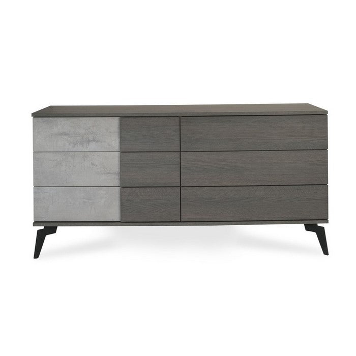 6 Drawer Transitional Dresser with Faux Concrete Front and Metal Legs,Gray - BM216767
