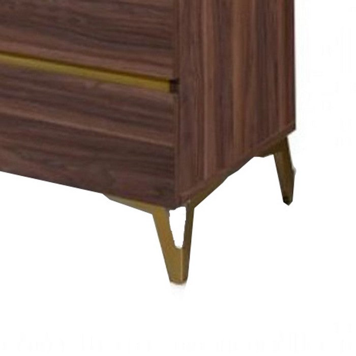 6 Drawer Dresser with Gold Trim Accents and Metal Bracket Feet, Brown - BM216769