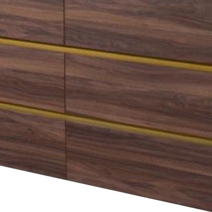 6 Drawer Dresser with Gold Trim Accents and Metal Bracket Feet, Brown - BM216769