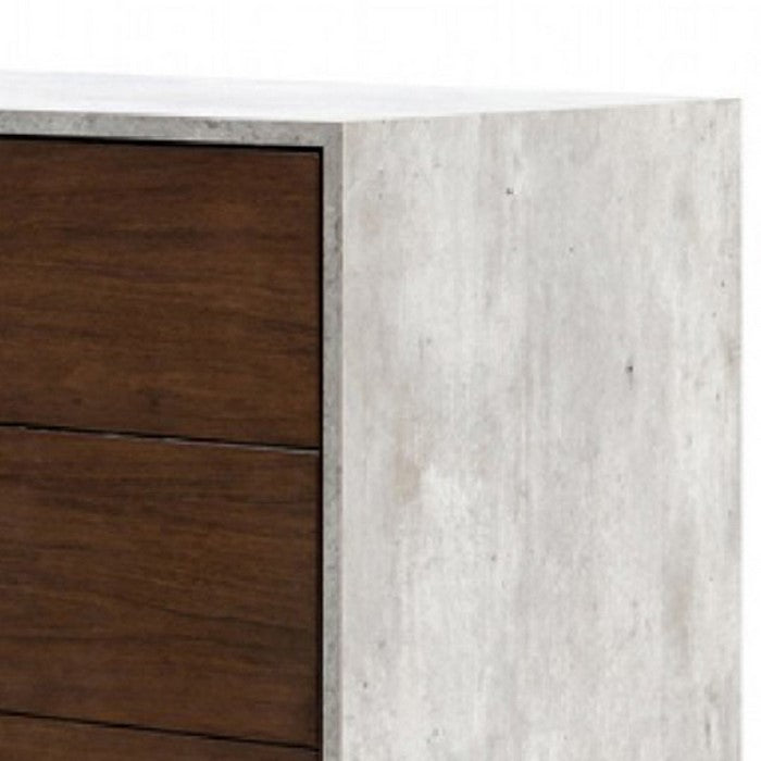 5 Drawer Chest with Faux Concrete Frame and Bar Handles, Gray and White - BM216773