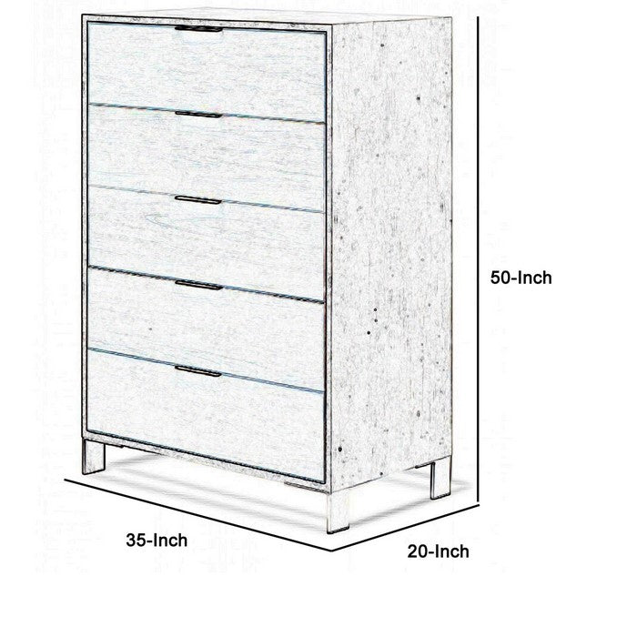 5 Drawer Chest with Faux Concrete Frame and Bar Handles, Gray and White - BM216773