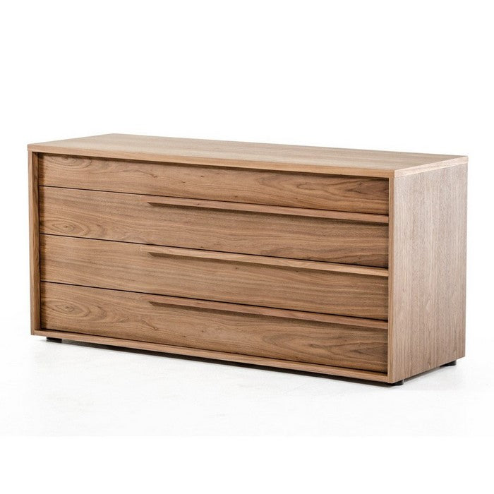 4 Drawer Transitional Buffet with Wood Grain Details and Tubular Legs,Brown - BM216774