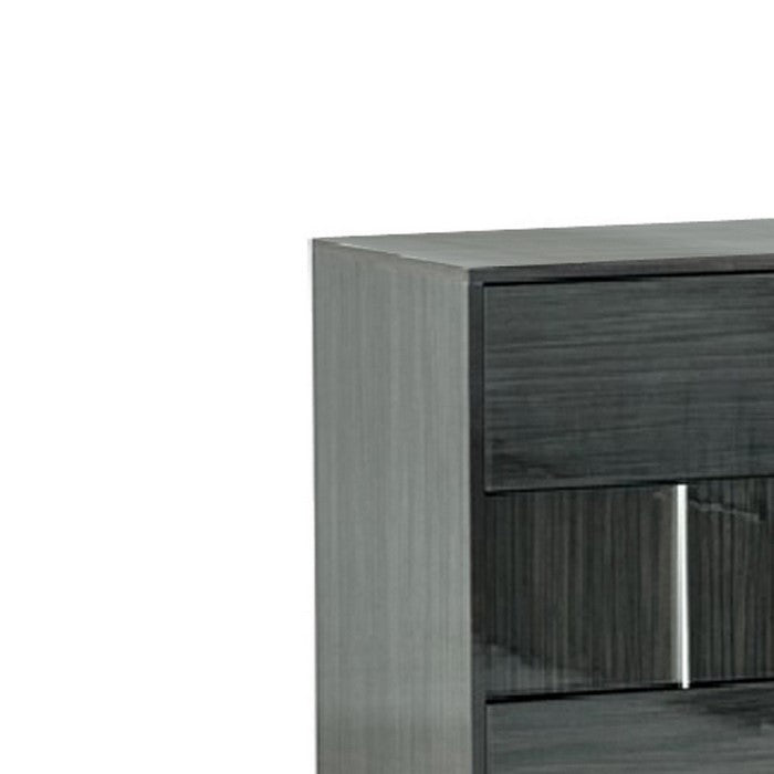 Contemporary Wooden Dresser with 6 Drawers and Silver Accents, Gray - BM216775