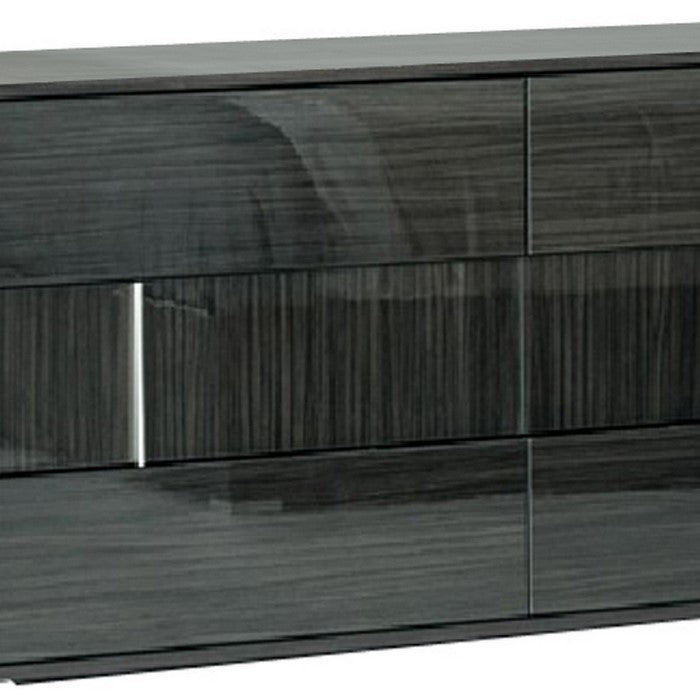 Contemporary Wooden Dresser with 6 Drawers and Silver Accents, Gray - BM216775