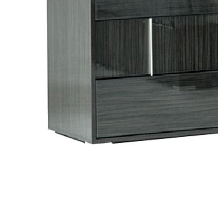 Contemporary Wooden Dresser with 6 Drawers and Silver Accents, Gray - BM216775