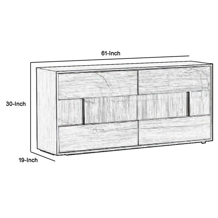 Contemporary Wooden Dresser with 6 Drawers and Silver Accents, Gray - BM216775