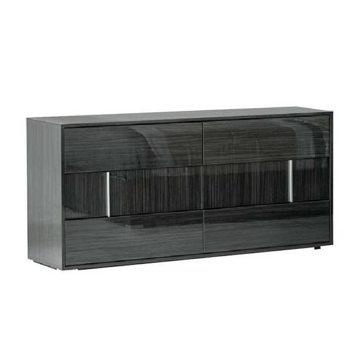 Contemporary Wooden Dresser with 6 Drawers and Silver Accents, Gray - BM216775