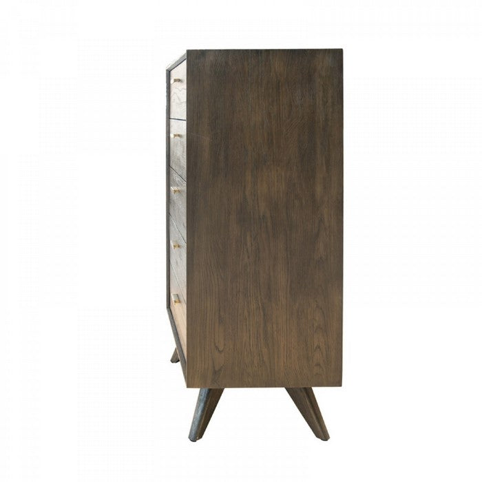5 Drawer Chest with Antique Brass Handles and Angled Legs, Brown - BM216776