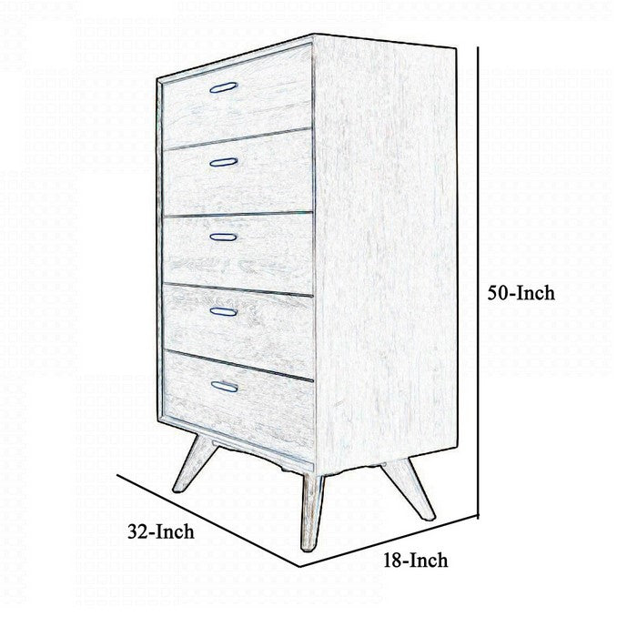 5 Drawer Chest with Antique Brass Handles and Angled Legs, Brown - BM216776