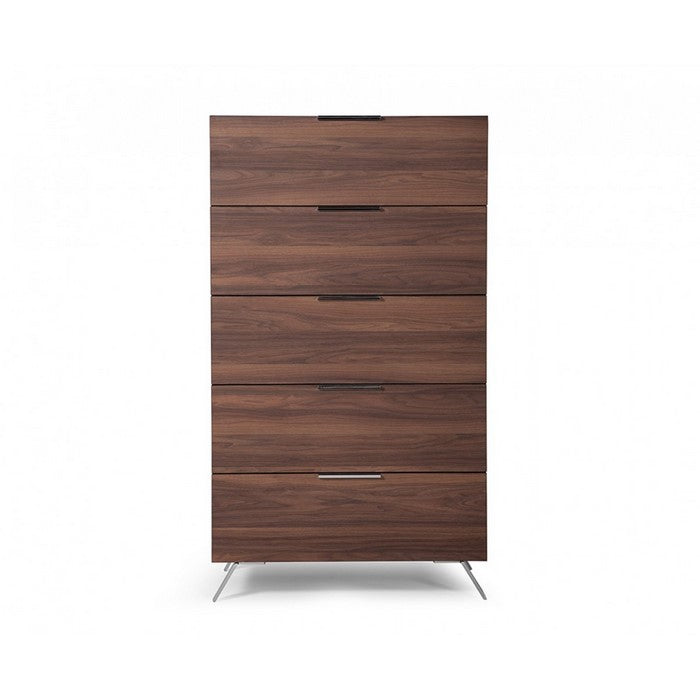 5 Drawer Chest with Metal Handles and Wood Grain Details, Brown - BM216777