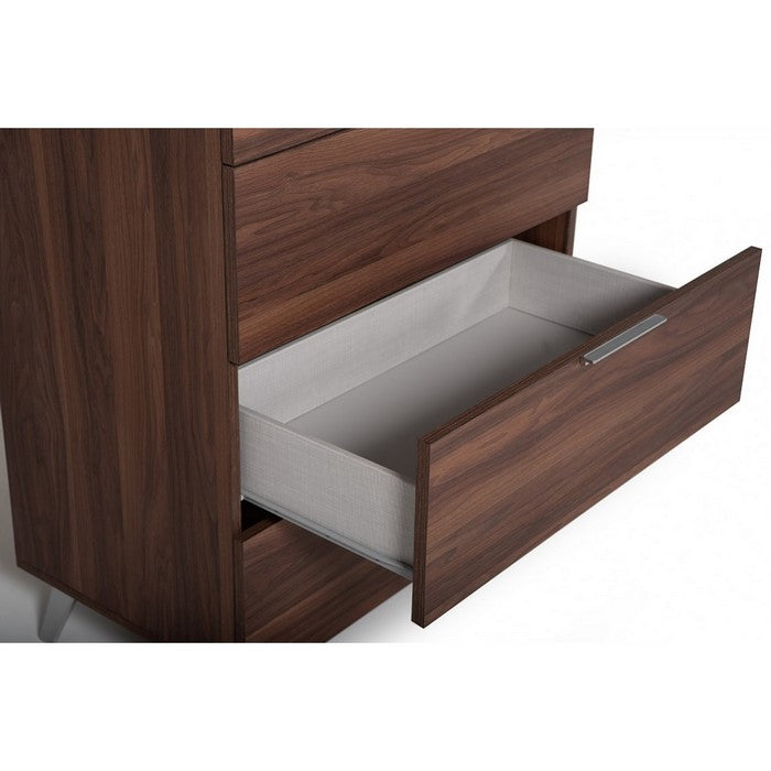 5 Drawer Chest with Metal Handles and Wood Grain Details, Brown - BM216777