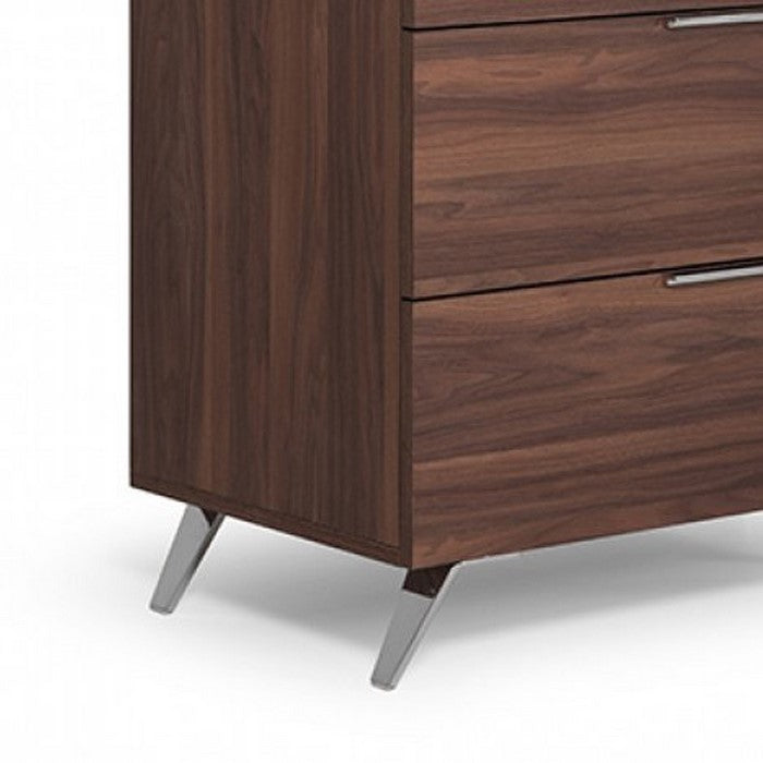 5 Drawer Chest with Metal Handles and Wood Grain Details, Brown - BM216777