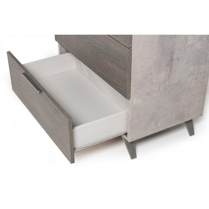 5 Drawer Chest with Metal Handles and Wood Grain Details, Gray - BM216778