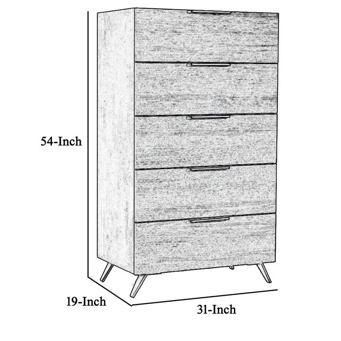 5 Drawer Chest with Metal Handles and Wood Grain Details, Gray - BM216778