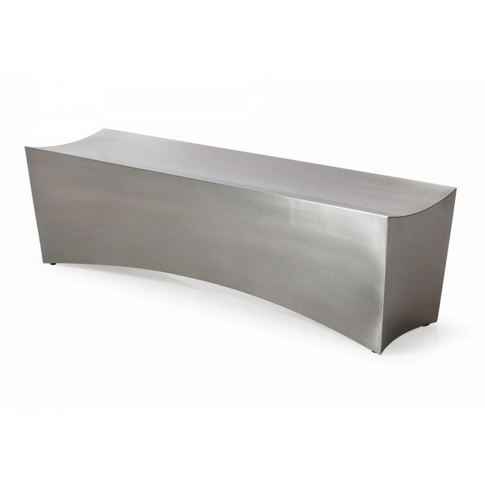 Contemporary Wooden Bench with Concave Edges, Silver - BM216779