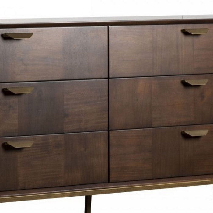 6 Drawer Transitional Dresser with Metal Handles and Floor Protectors,Brown - BM216780
