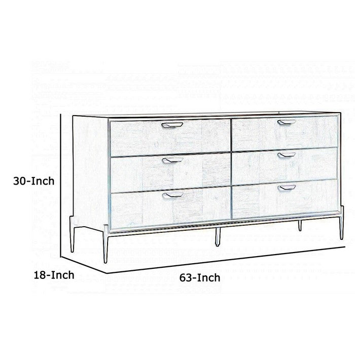 6 Drawer Transitional Dresser with Metal Handles and Floor Protectors,Brown - BM216780