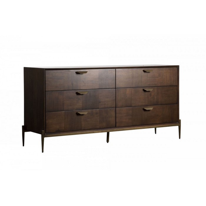 6 Drawer Transitional Dresser with Metal Handles and Floor Protectors,Brown - BM216780