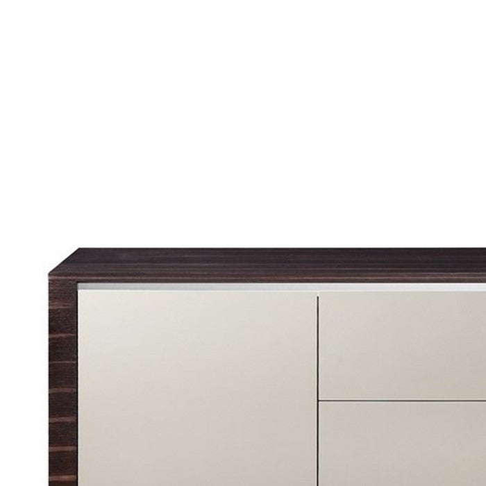 3 Drawer Buffet with 2 Single Door Storage and Plinth Base, Gray and Brown - BM216781