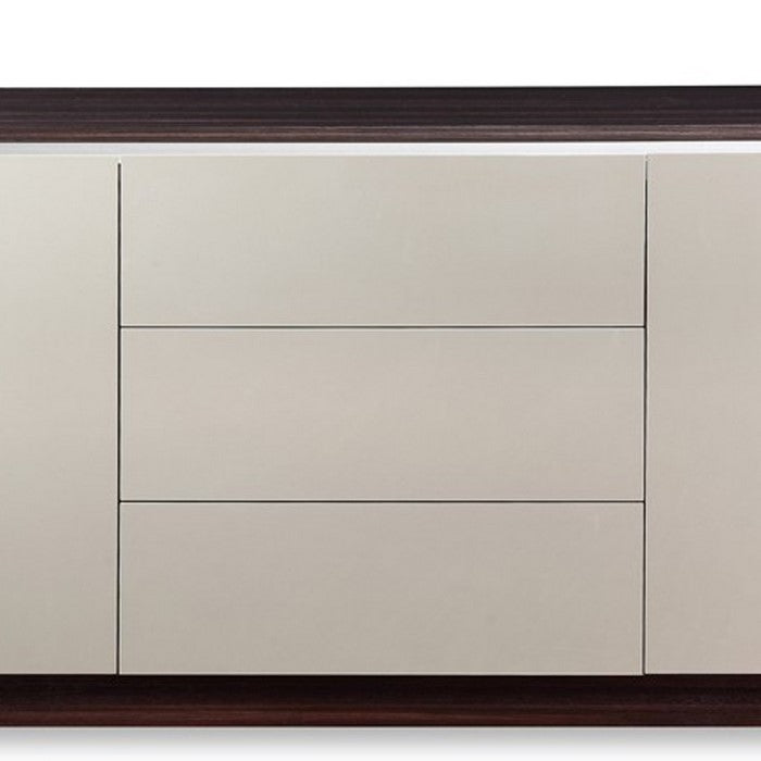 3 Drawer Buffet with 2 Single Door Storage and Plinth Base, Gray and Brown - BM216781