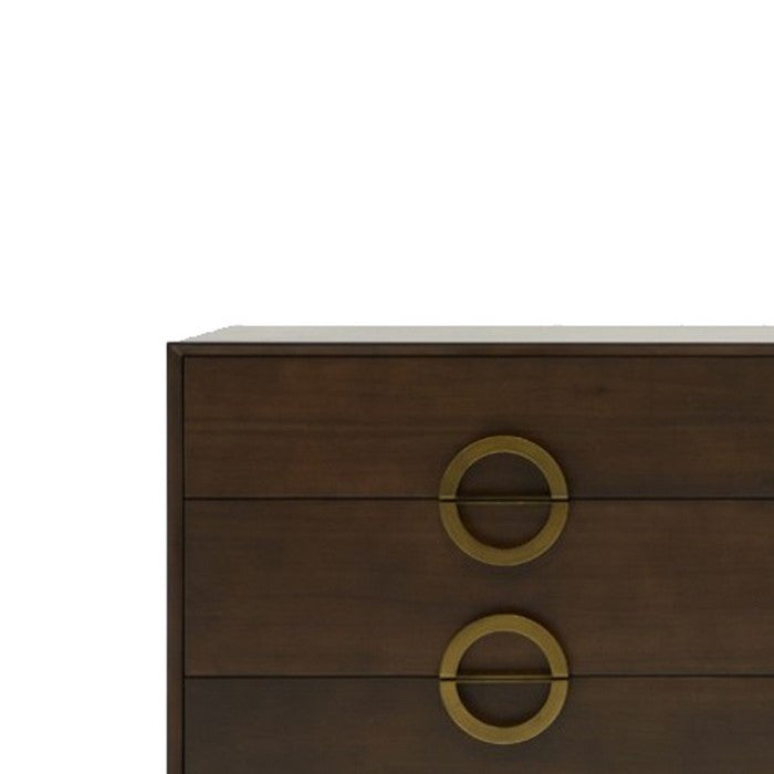 6 Drawer Dresser with Semi Circle Brass Pulls and Floor Protectors, Brown - BM216782
