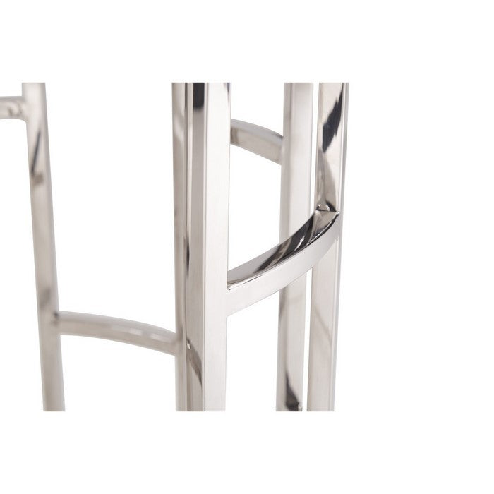 Contemporary Marble Top Coffee Table with Open Geometric Base, Silver - BM216784