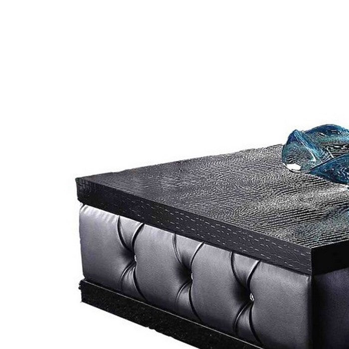 Rectangular Wooden Coffee Table with Textured Details, Gray and Black - BM216788