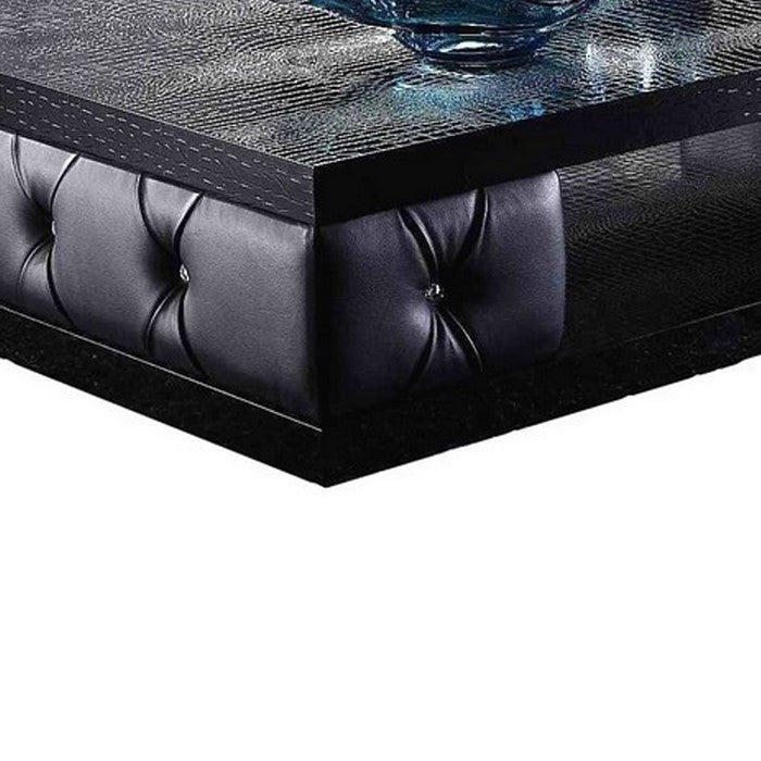 Rectangular Wooden Coffee Table with Textured Details, Gray and Black - BM216788