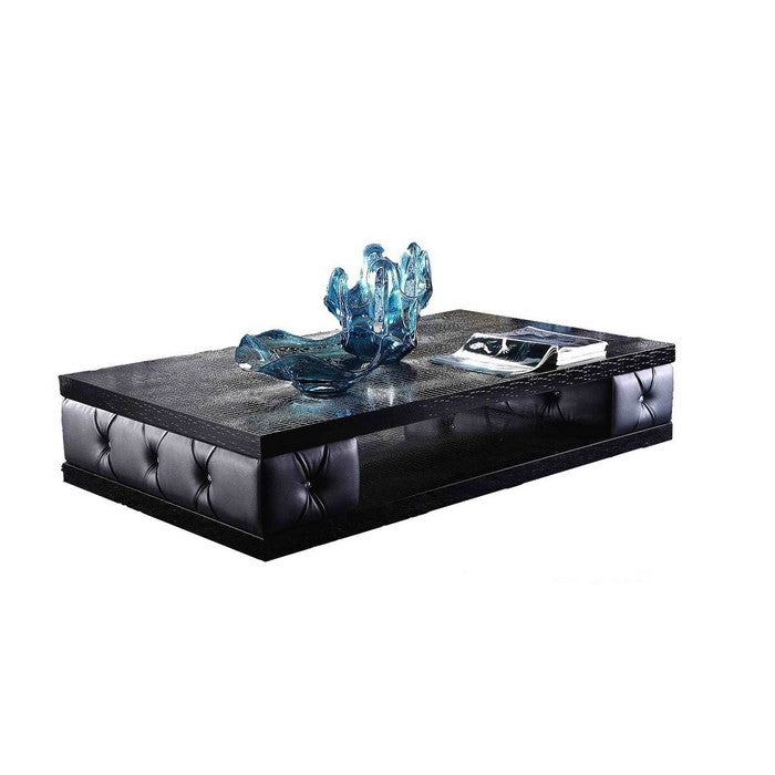 Rectangular Wooden Coffee Table with Textured Details, Gray and Black - BM216788