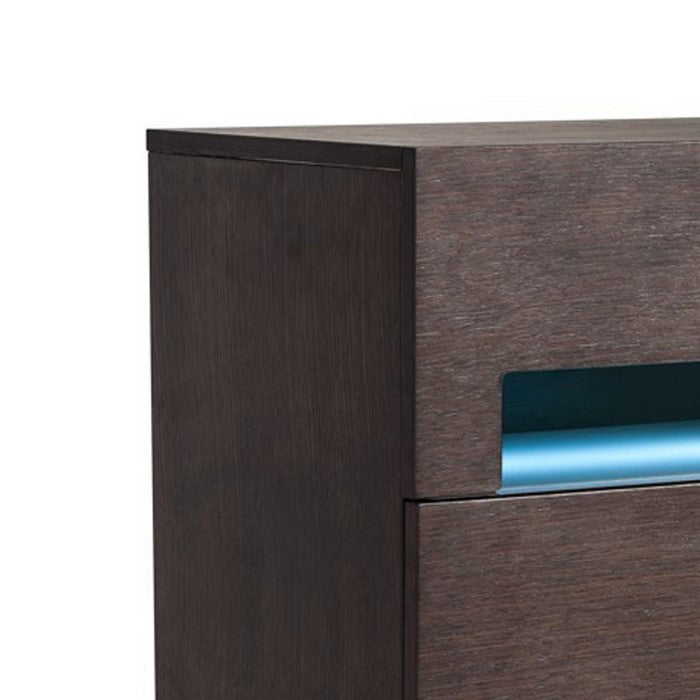 4 Drawer Contemporary Chest with Textured Detail and LED Light, Dark Brown - BM216791