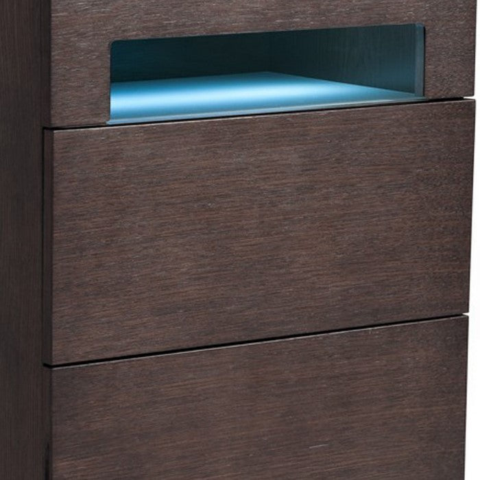 4 Drawer Contemporary Chest with Textured Detail and LED Light, Dark Brown - BM216791