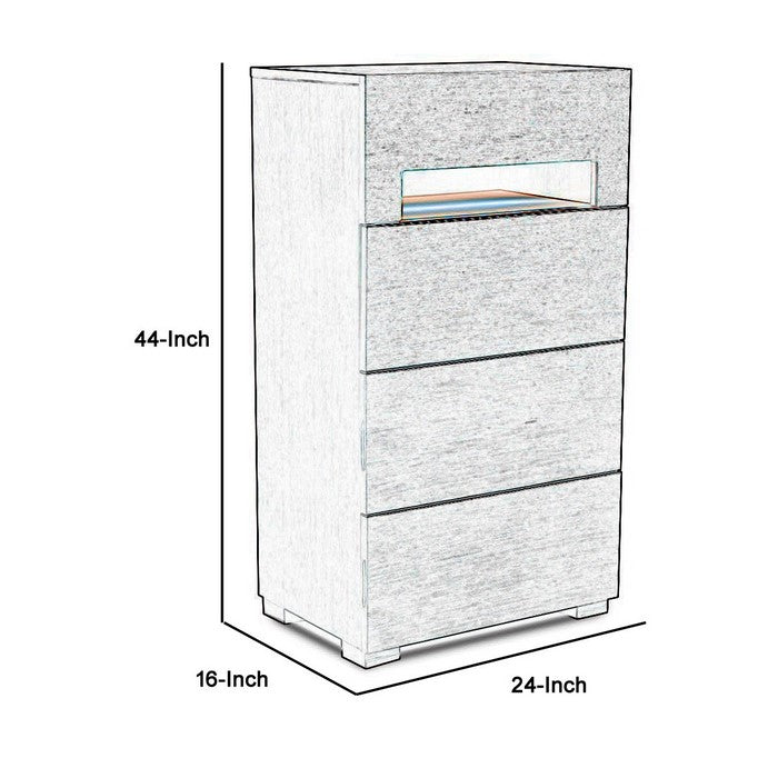 4 Drawer Contemporary Chest with Textured Detail and LED Light, Dark Brown - BM216791