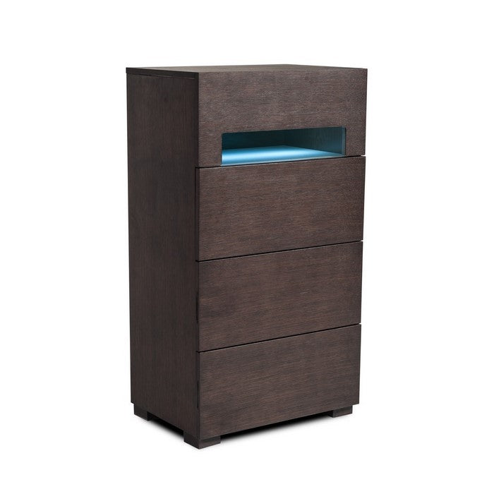 4 Drawer Contemporary Chest with Textured Detail and LED Light, Dark Brown - BM216791