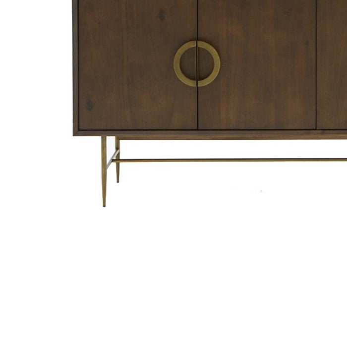 2 Double Door Storage Buffet with Semi Circle Pulls and Tubular Legs, Brown - BM216795