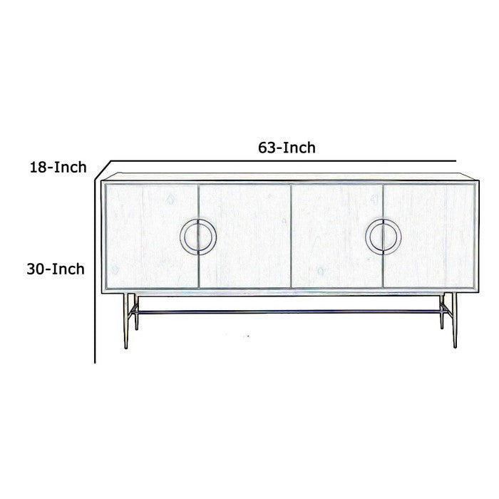 2 Double Door Storage Buffet with Semi Circle Pulls and Tubular Legs, Brown - BM216795