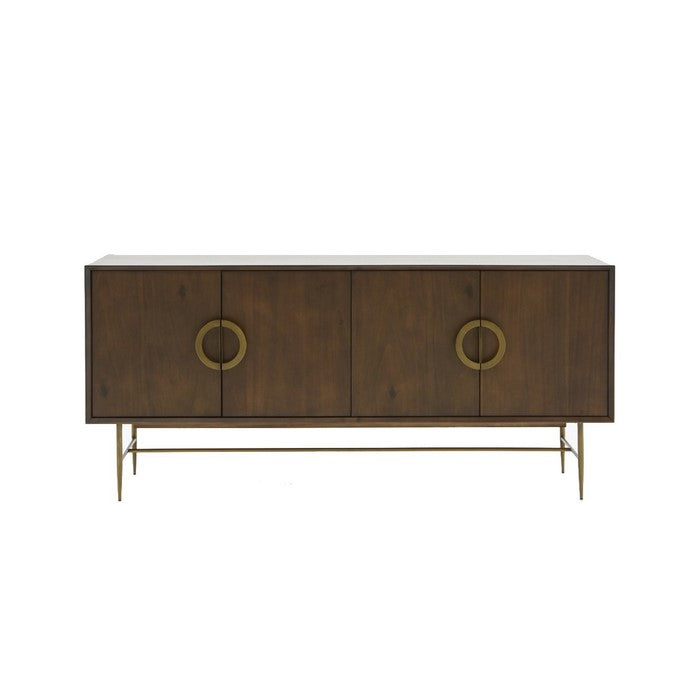 2 Double Door Storage Buffet with Semi Circle Pulls and Tubular Legs, Brown - BM216795