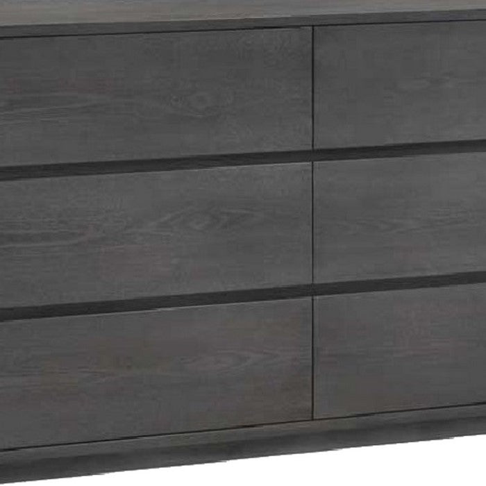 Contemporary 6 Drawer Dresser with Plinth Base and Wood Grain Details,Gray - BM216800