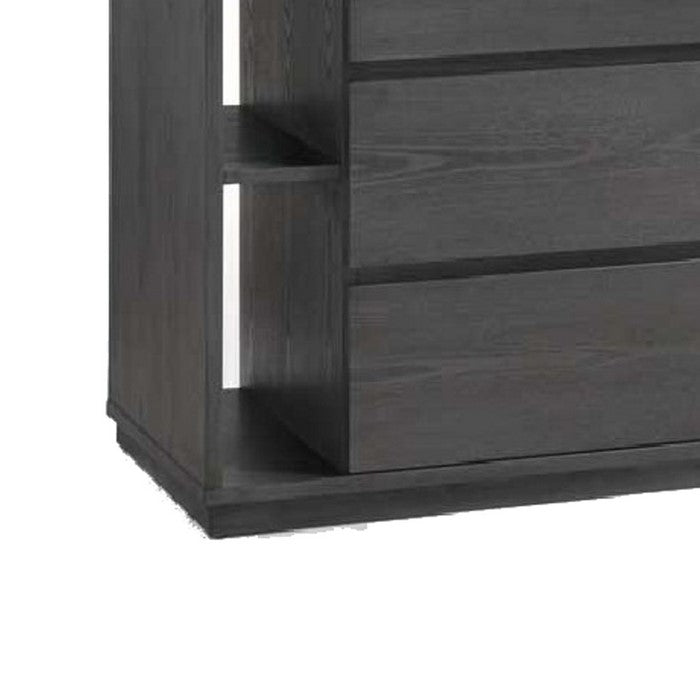 Contemporary 6 Drawer Dresser with Plinth Base and Wood Grain Details,Gray - BM216800